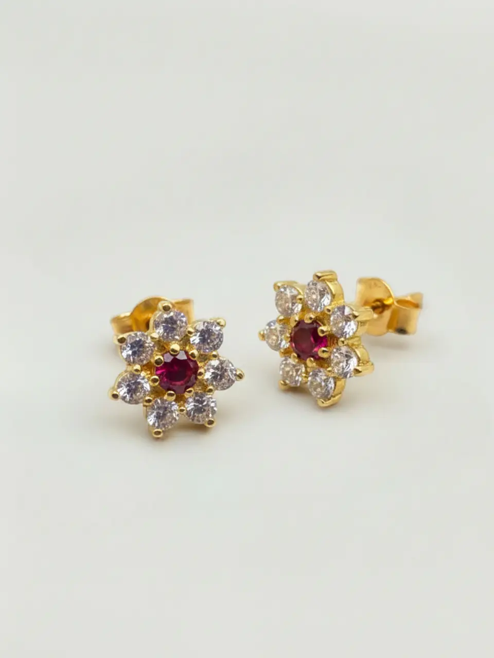 Aros Roseta Rubi y Circones Grande Oro 18k 4