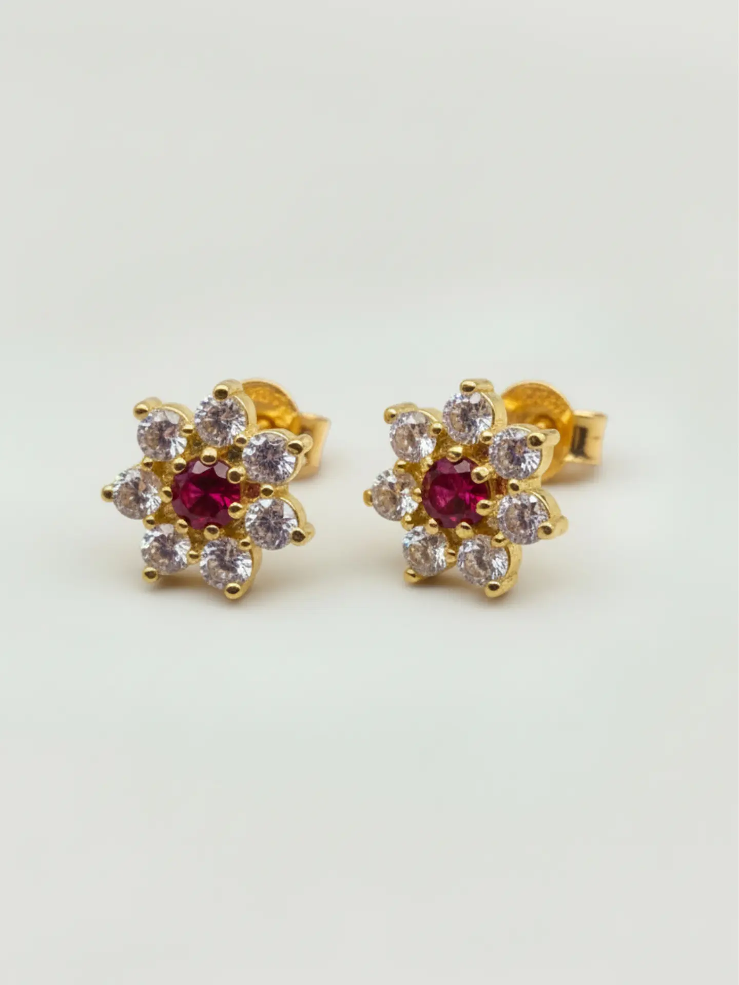 Aros Roseta Rubi y Circones Grande Oro 18k 5