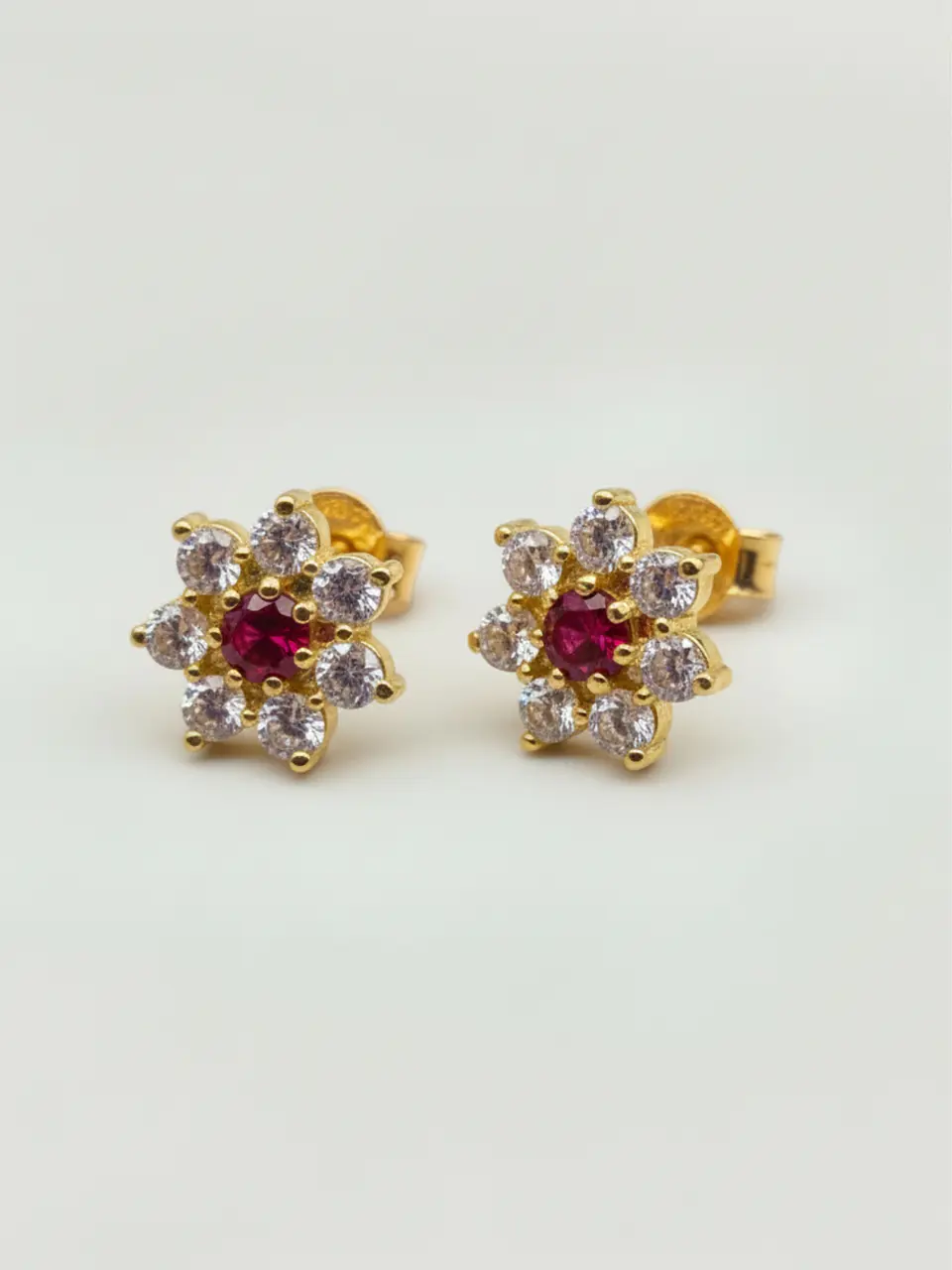 Aros Roseta Rubi y Circones Grande Oro 18k 5