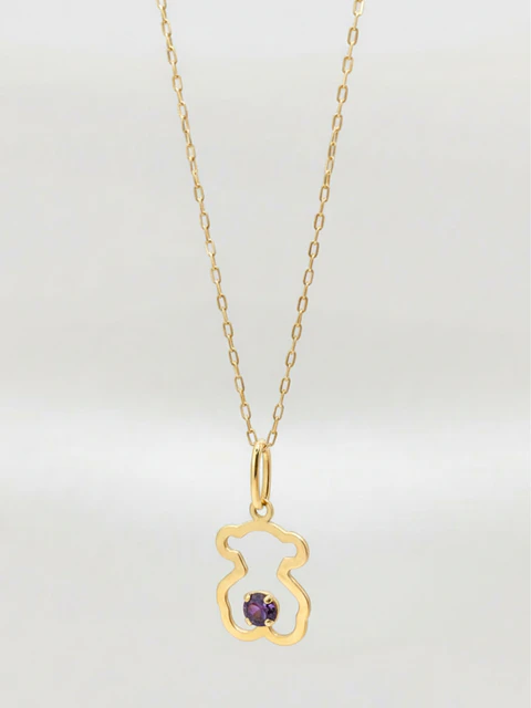 Cadena Osito Ternura con Amatista Oro 18k