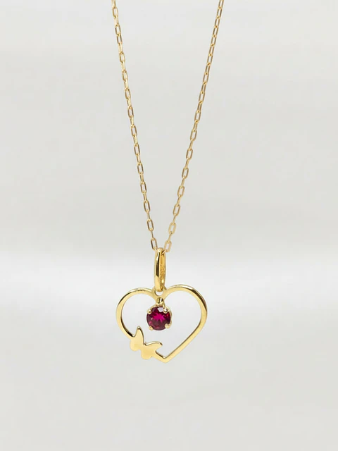 Cadena Corazón de Rubi Oro 18k