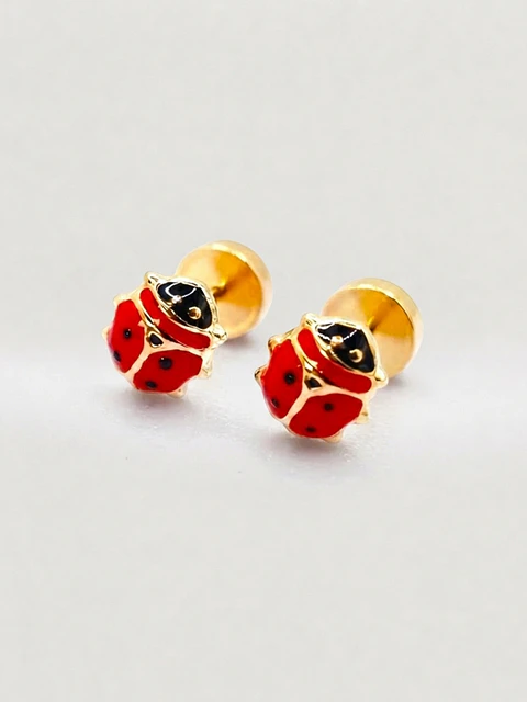 Aros Chinita Suerte Esmaltada Mediano Oro 14k