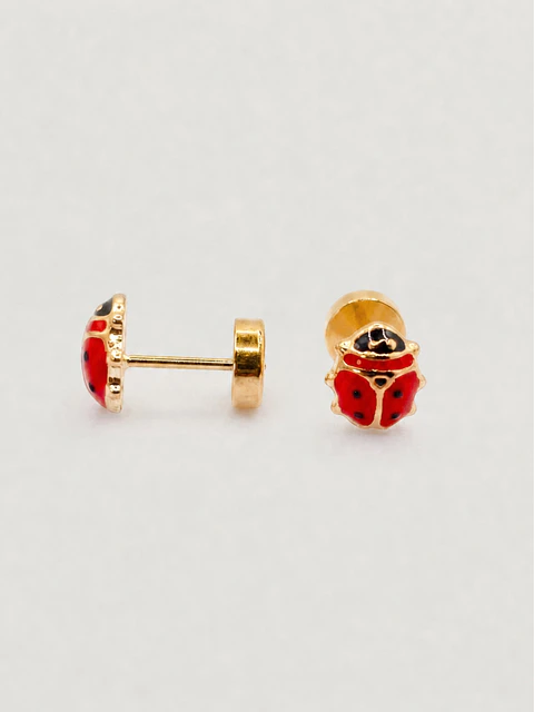 Aros Chinita Suerte Esmaltada Mediano Oro 14k