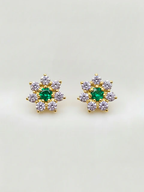 Aros Roseta Esmeraldas y Circones Grande Oro 18k