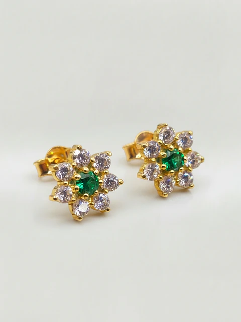 Aros Roseta Esmeraldas y Circones Grande Oro 18k