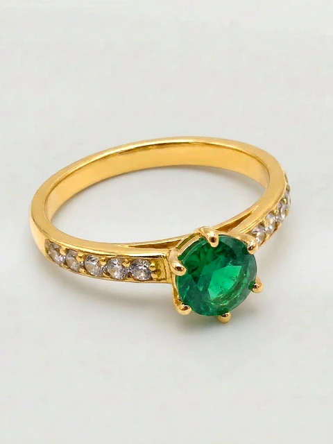 Anillo Solitario Cintillo Gala de Esmeralda y Circones Oro 18k