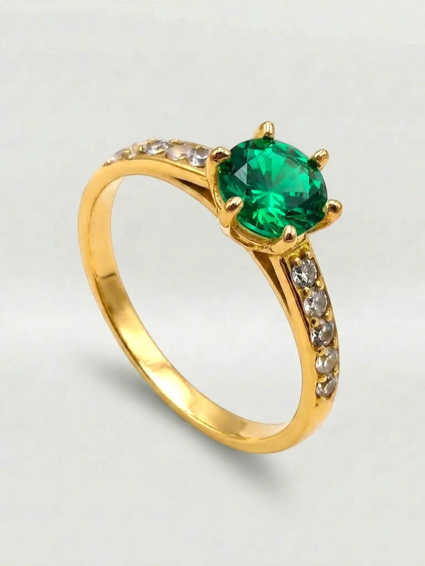 Anillo Solitario Cintillo Gala de Esmeralda y Circones Oro 18k 3