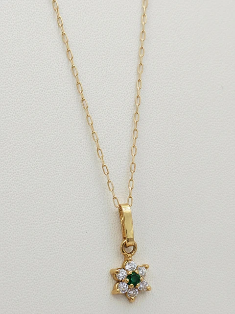 Cadena Roseta Esmeralda y Circones Oro 18k
