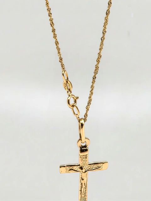 Cadena Singapur colgante cruz cristo oro italiano 18k