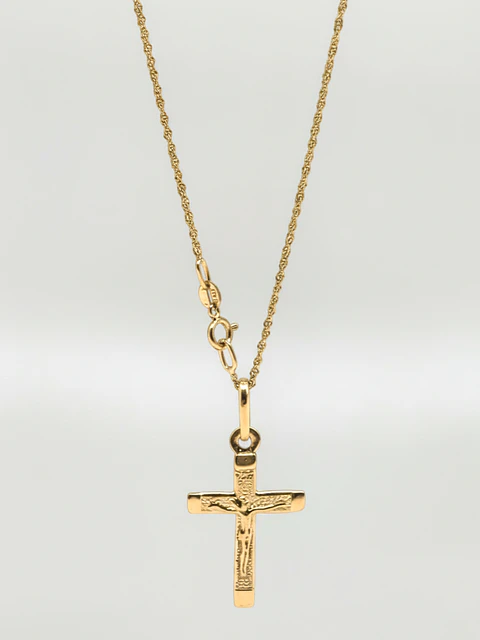 Cadena Singapur colgante cruz cristo oro italiano 18k