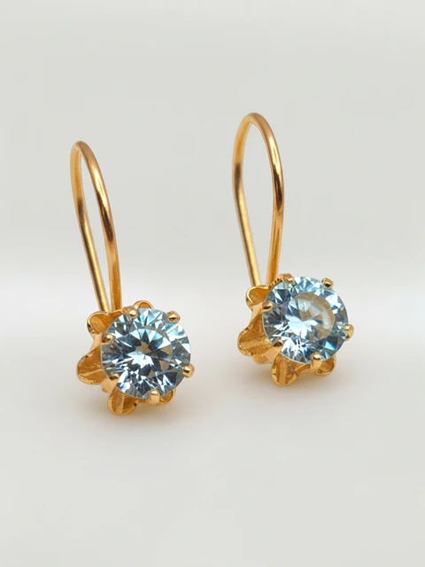 Aros Chatón Italiano Gancho Aguamarina Oro 18k