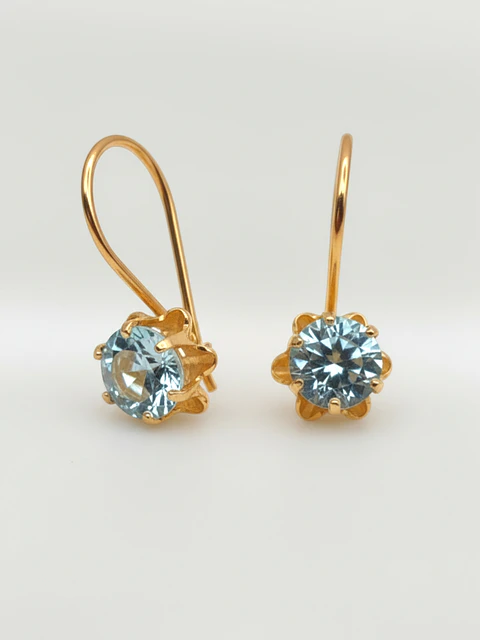 Aros Chatón Italiano Gancho Aguamarina Oro 18k
