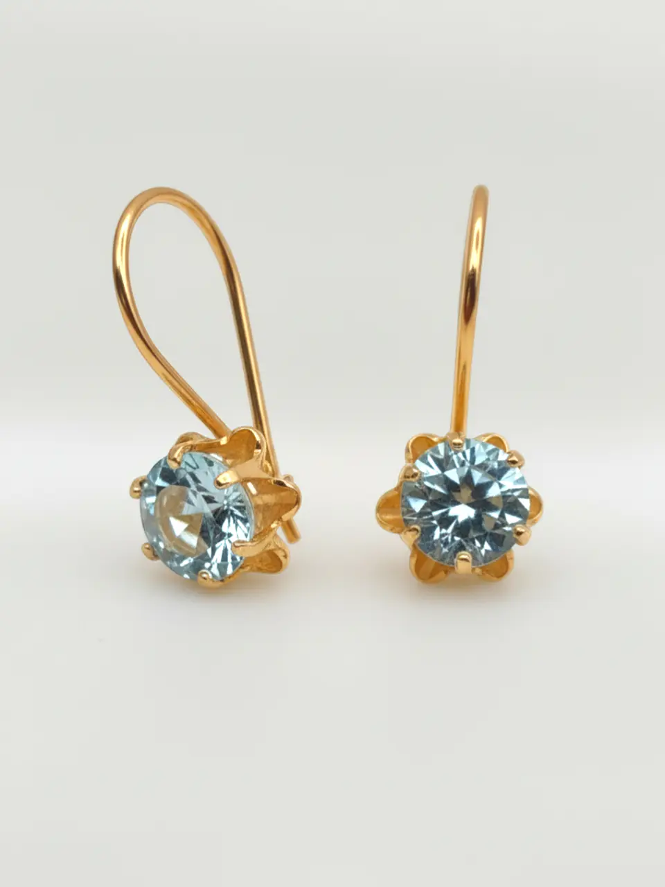 Aros Chatón Italiano Gancho Aguamarina Oro 18k 2