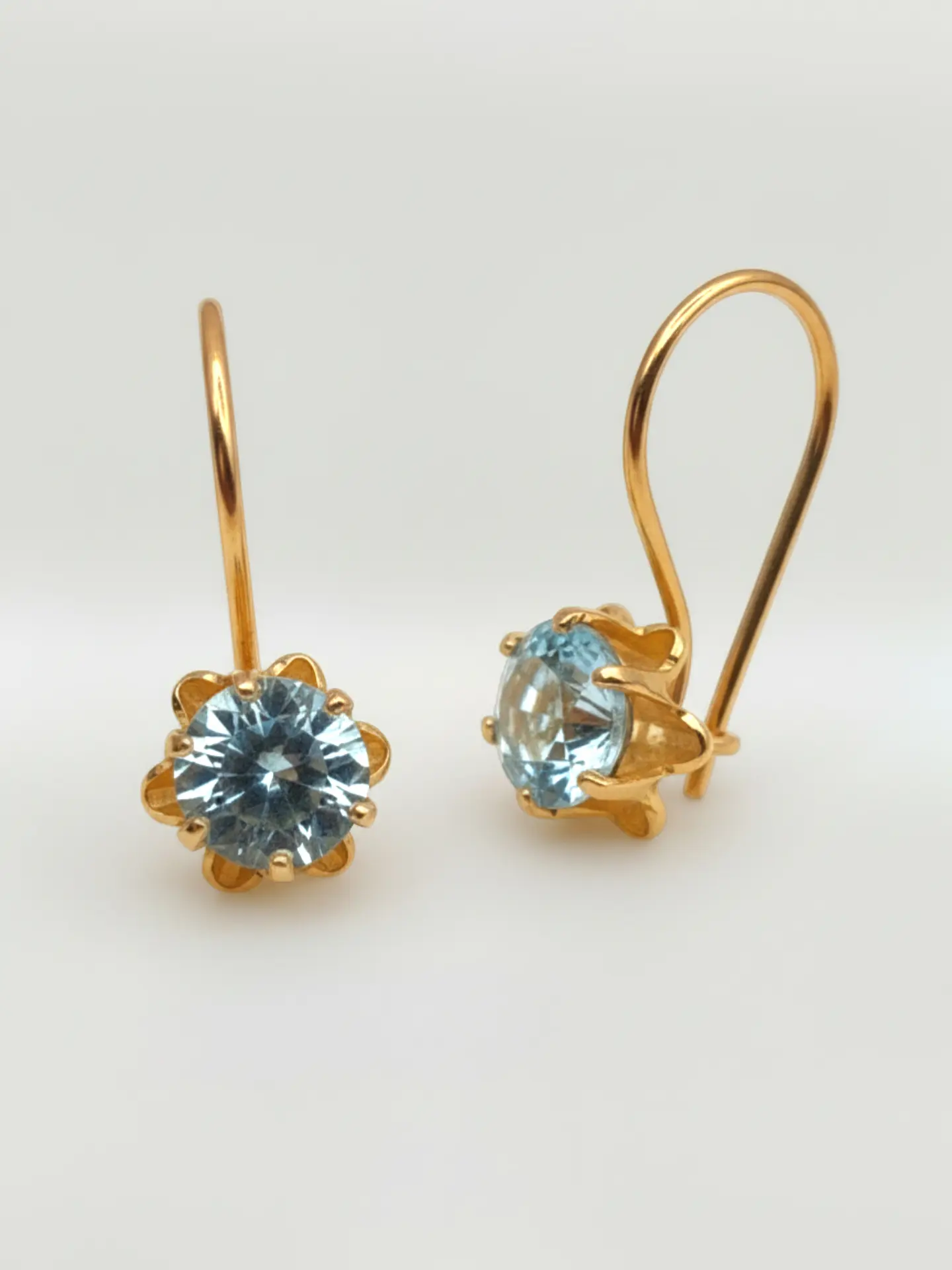 Aros Chatón Italiano Gancho Aguamarina Oro 18k 4