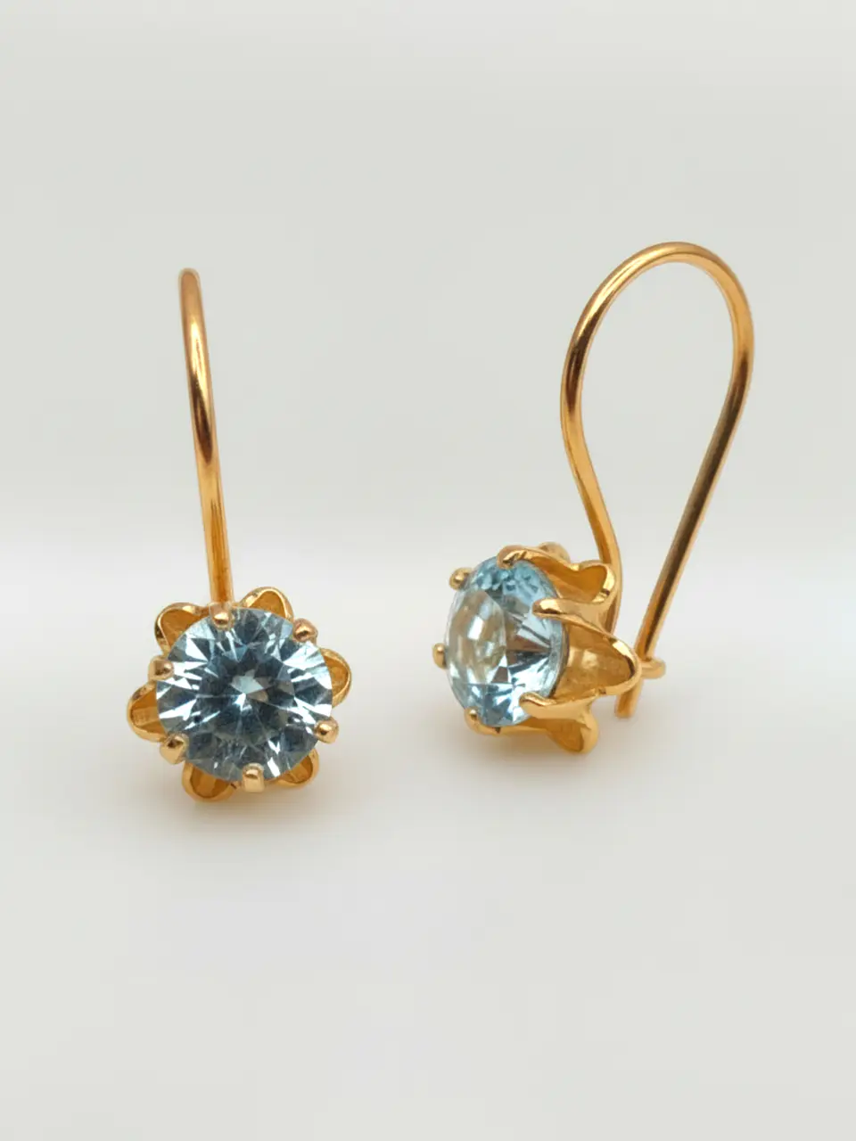 Aros Chatón Italiano Gancho Aguamarina Oro 18k 4