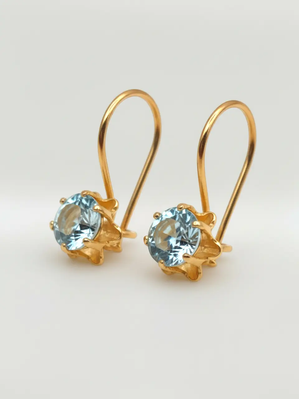 Aros Chatón Italiano Gancho Aguamarina Oro 18k 5