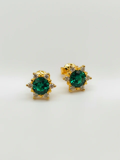 Aros Roseta Jardín de Esmeralda y Circones Grande Oro 18k