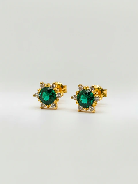 Aros Roseta Jardín de Esmeralda y Circones Grande Oro 18k