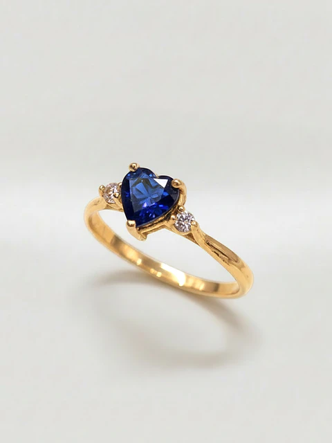 Anillo Princesa Corazón de Zafiro y Circones Oro 18k