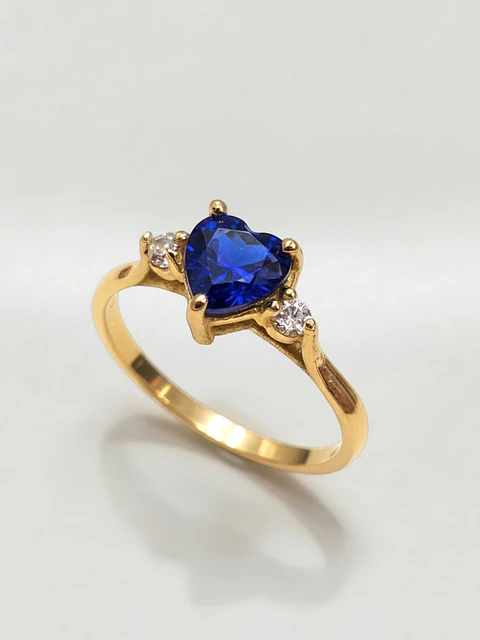 Anillo Princesa Corazón de Zafiro y Circones Oro 18k