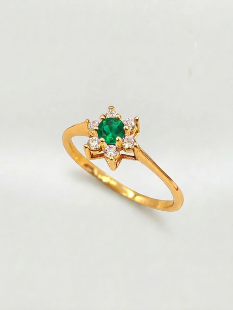 Anillo Roseta Esmeralda y Circones Real Oro 18k