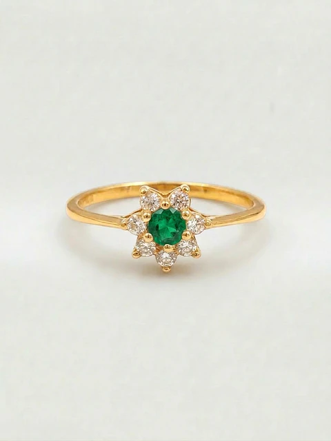 Anillo Roseta Esmeralda y Circones Real Oro 18k