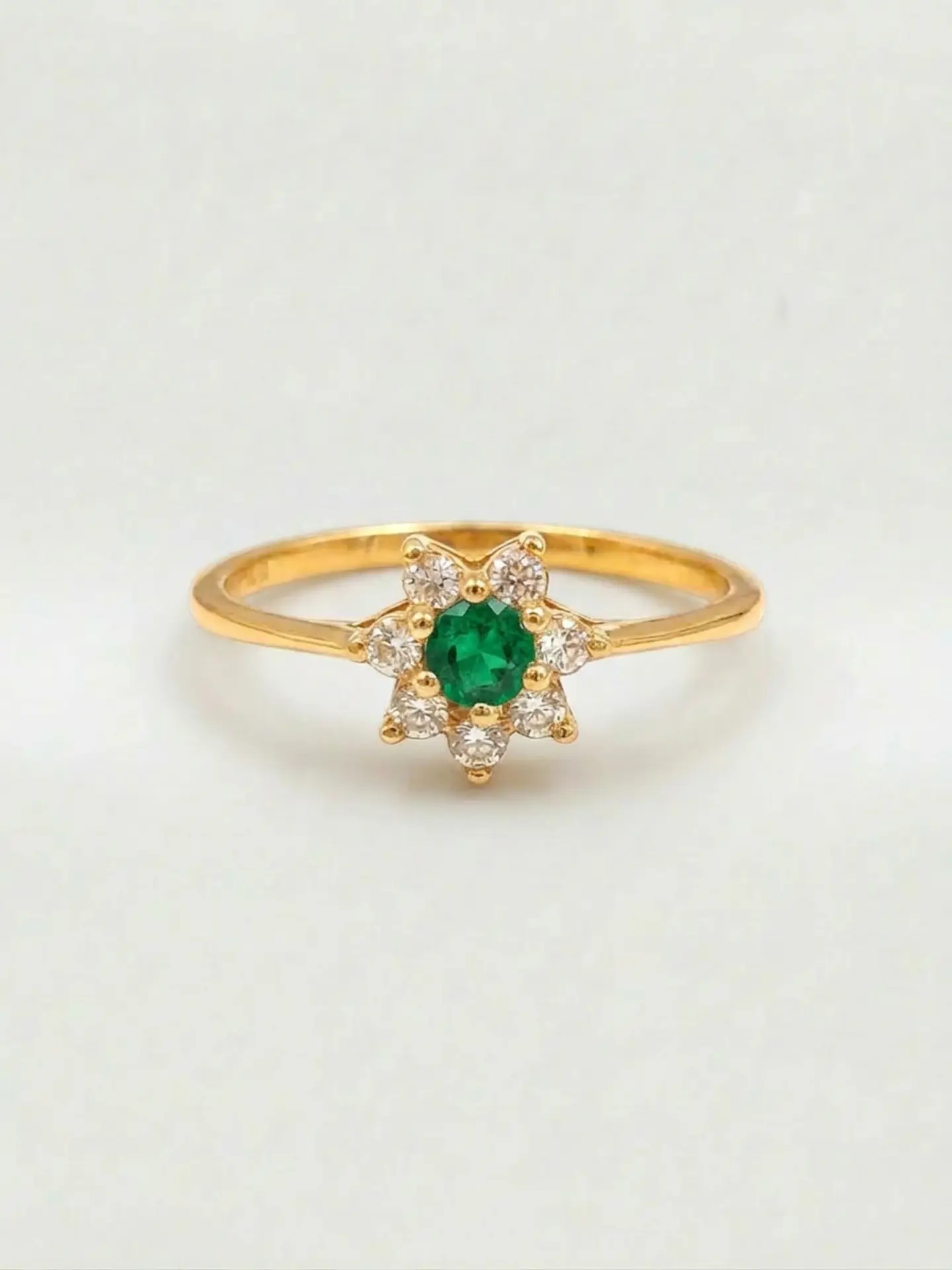 Anillo Roseta Esmeralda y Circones Real Oro 18k 1