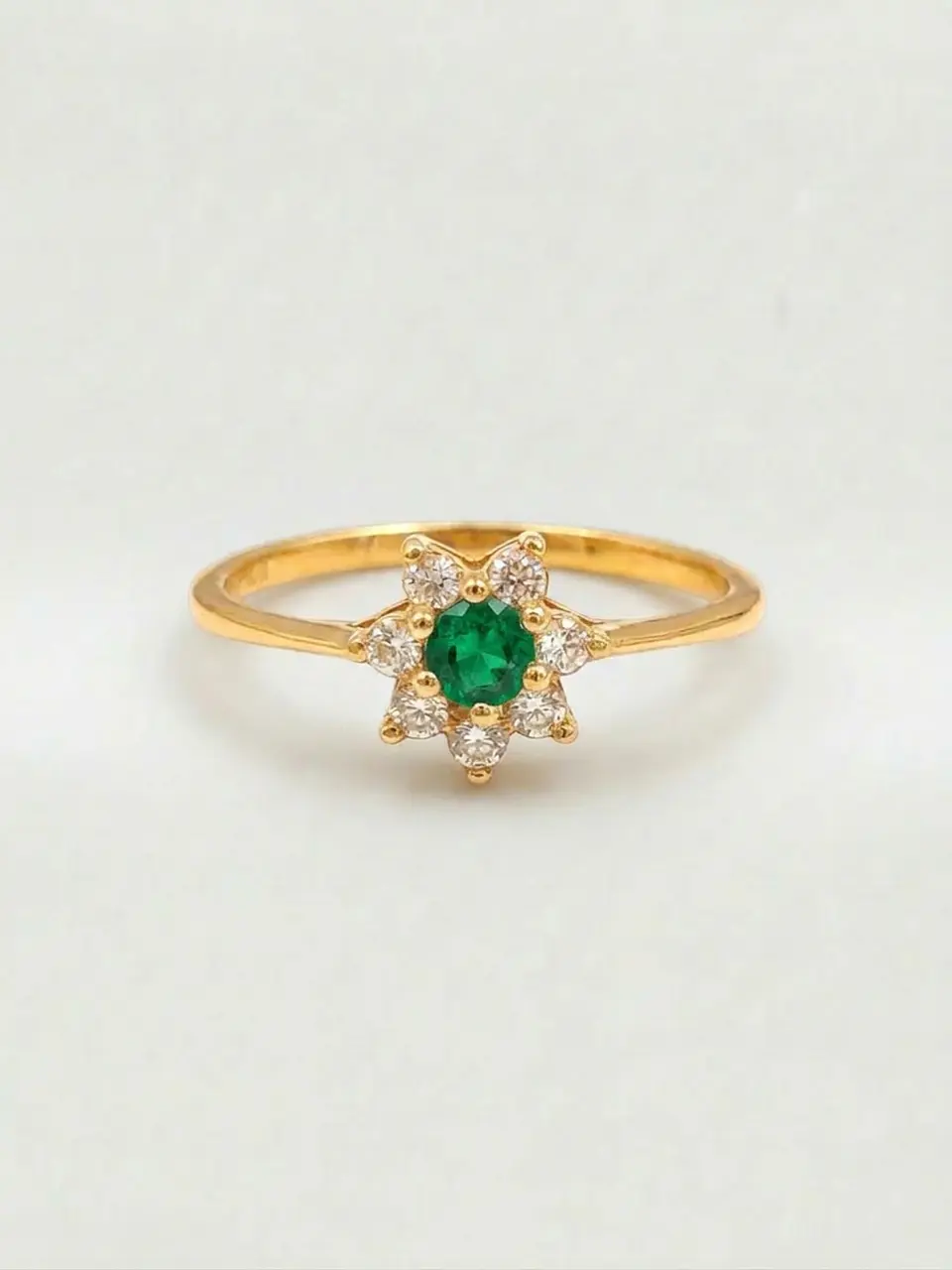Anillo Roseta Esmeralda y Circones Real Oro 18k 1