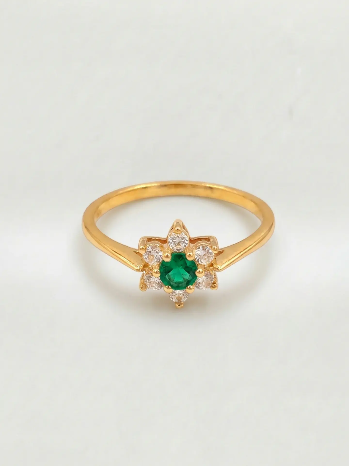 Anillo Roseta Esmeralda y Circones Real Oro 18k 4