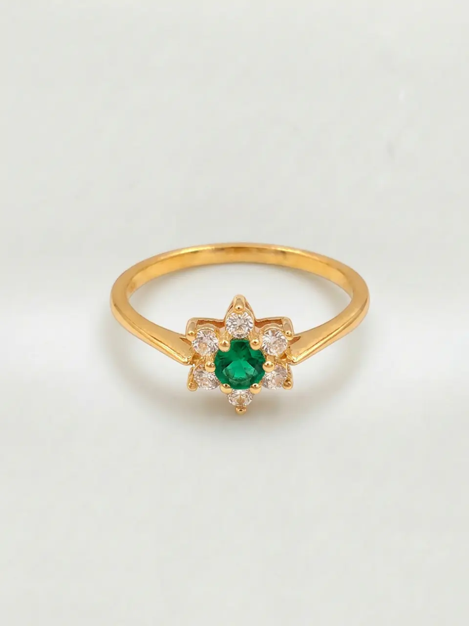 Anillo Roseta Esmeralda y Circones Real Oro 18k 4