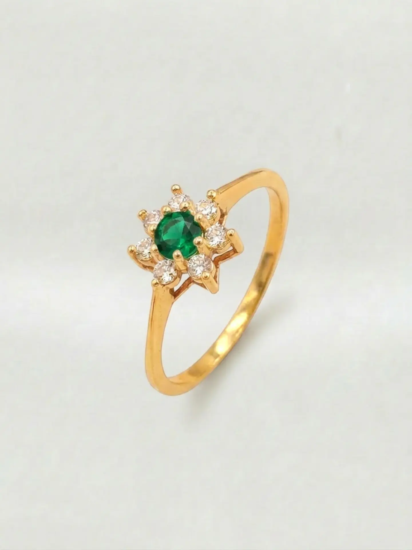 Anillo Roseta Esmeralda y Circones Real Oro 18k 5