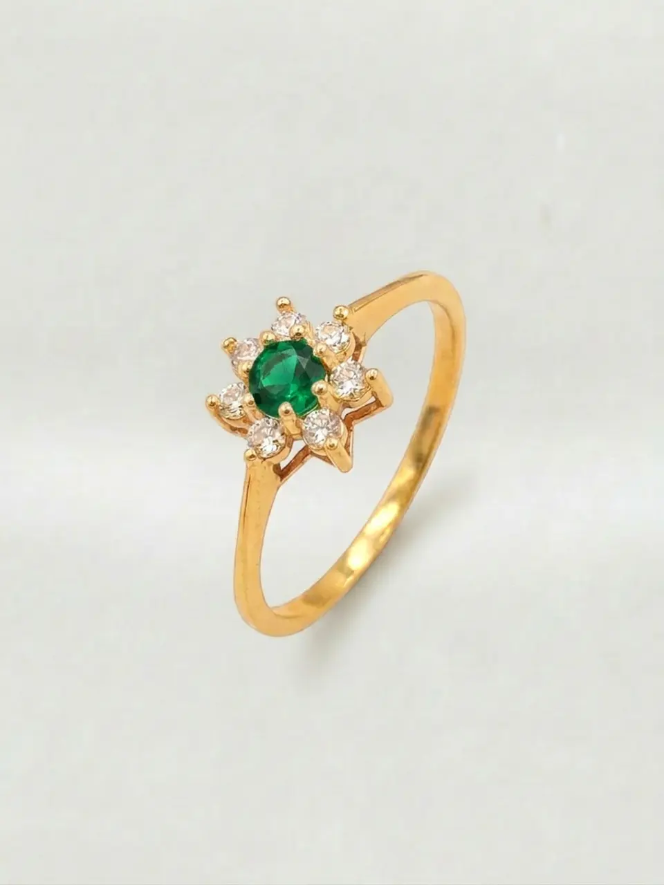 Anillo Roseta Esmeralda y Circones Real Oro 18k 5