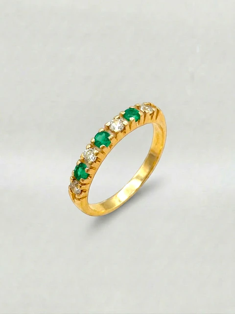 Anillo Medio Cintillo Jardín de Esmeralda y Circones Oro 18k