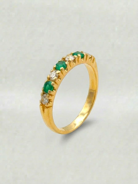 Anillo Medio Cintillo Jardín de Esmeralda y Circones Oro 18k