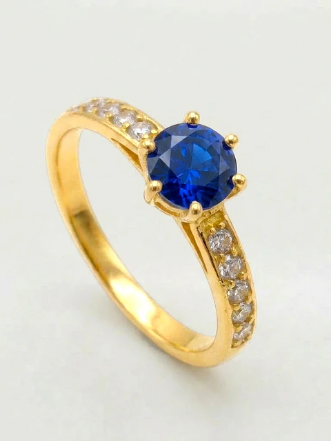 Anillo Solitario Cintillo Gala de Zafiro y Circones Oro 18k