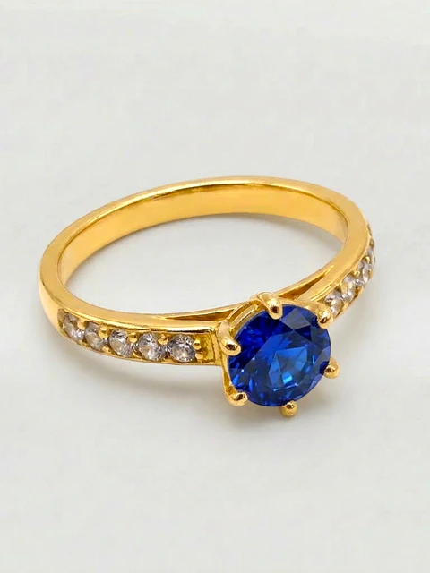 Anillo Solitario Cintillo Gala de Zafiro y Circones Oro 18k