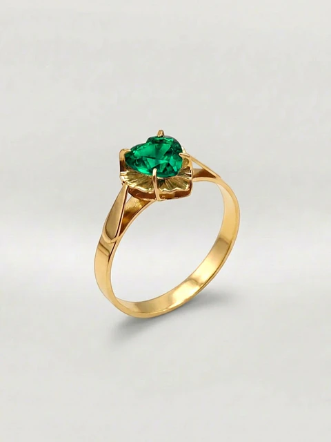 Anillo Chatón Corazón de Jardín Esmeralda Oro 18k