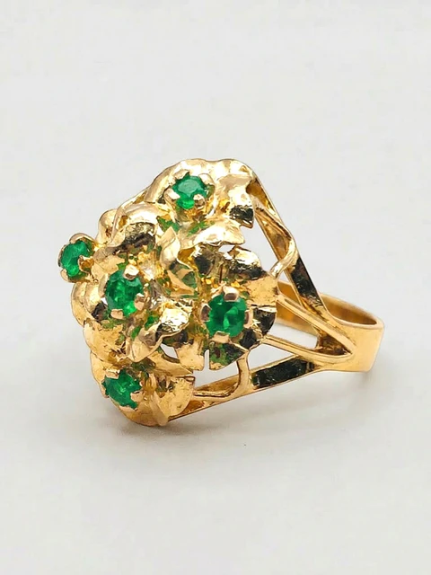 Anillo Florentino de Gala Esmeraldas Oro 18k