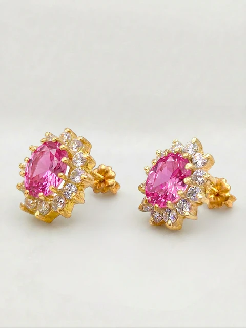 Aros Reina Majestuosa Rosa de Francia y Circones Oro 18k