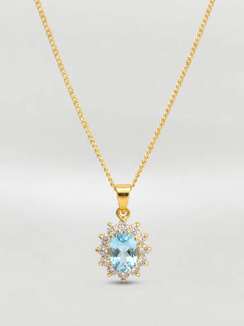 Cadena Reina Mar Aguamarina y Circones Oro 18k