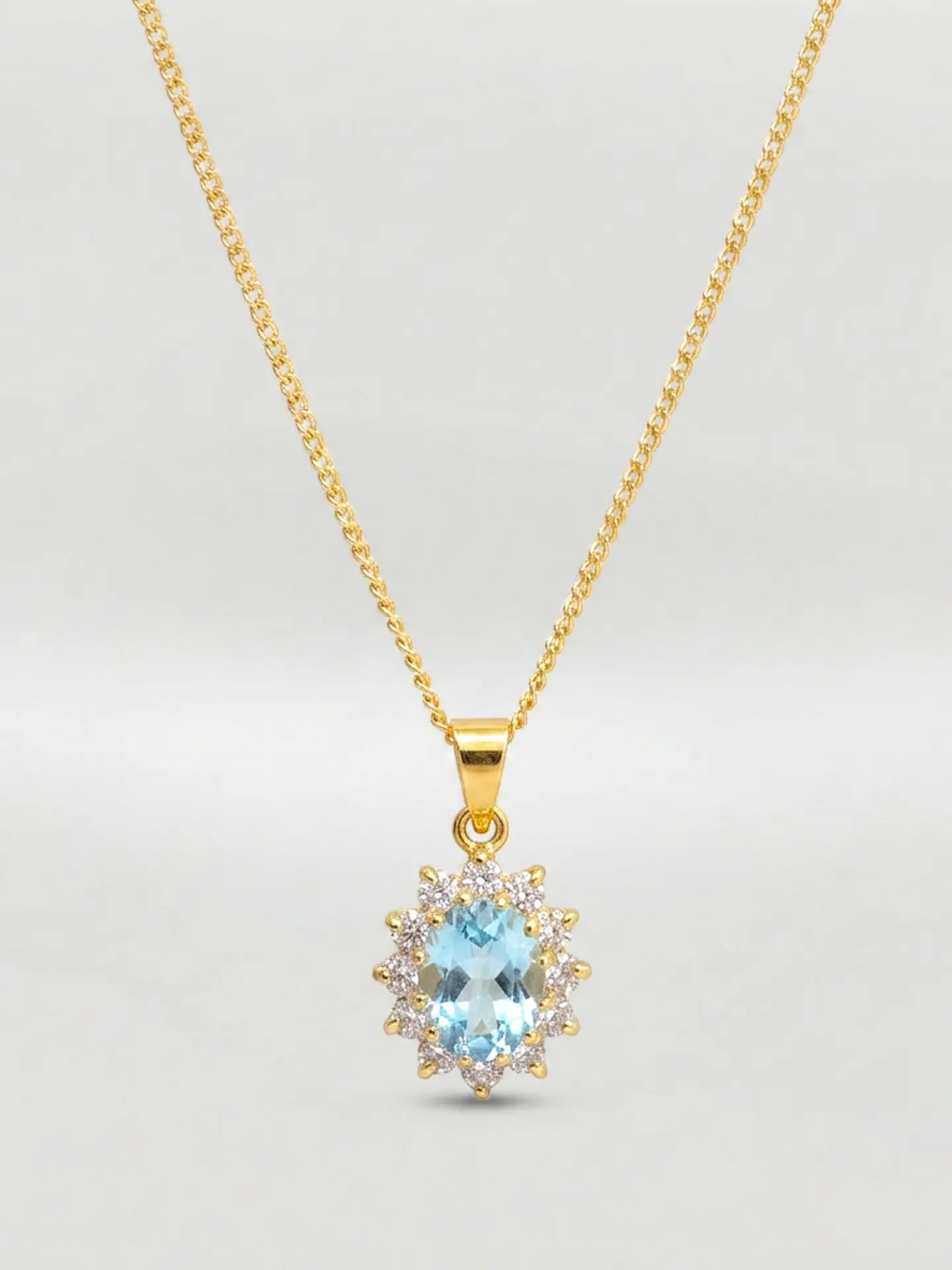 Cadena Reina Mar Aguamarina y Circones Oro 18k 2