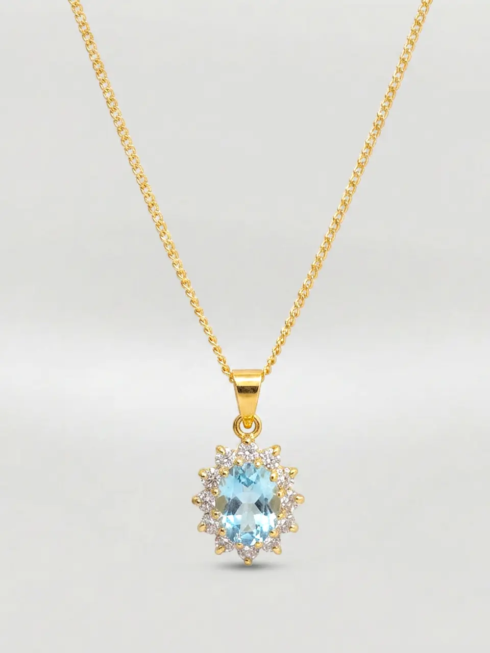 Cadena Reina Mar Aguamarina y Circones Oro 18k 2