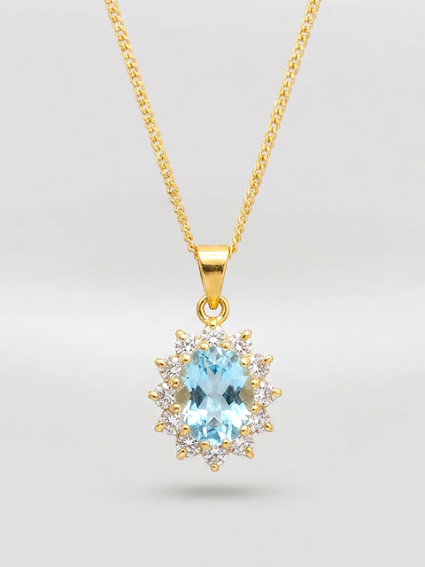 Cadena Reina Mar Aguamarina y Circones Oro 18k