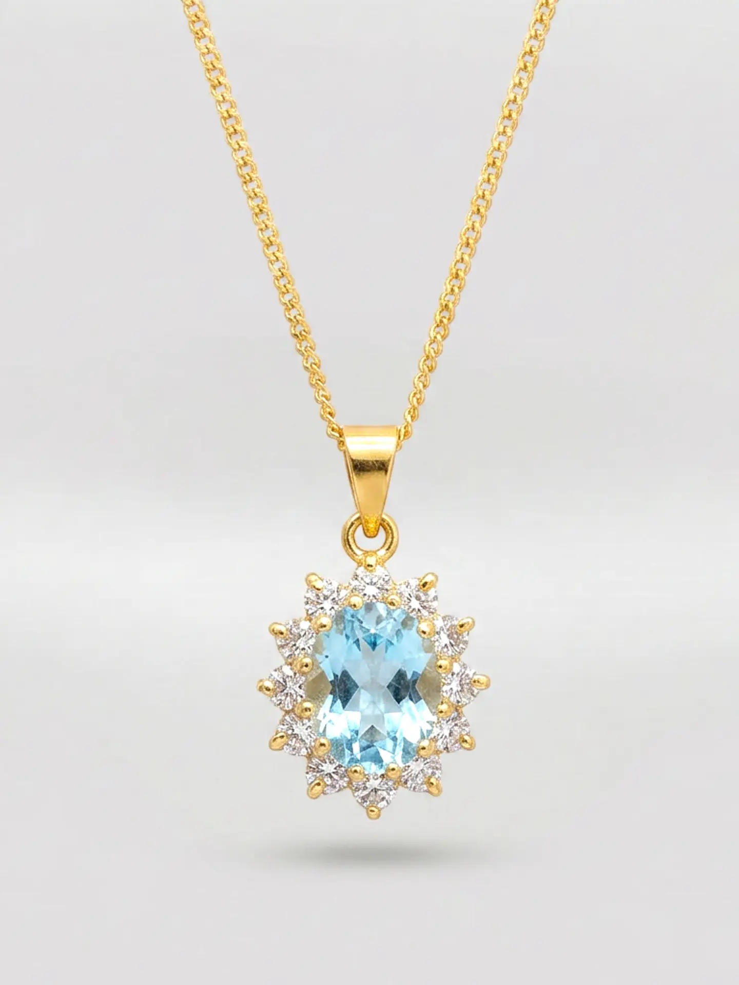 Cadena Reina Mar Aguamarina y Circones Oro 18k 1
