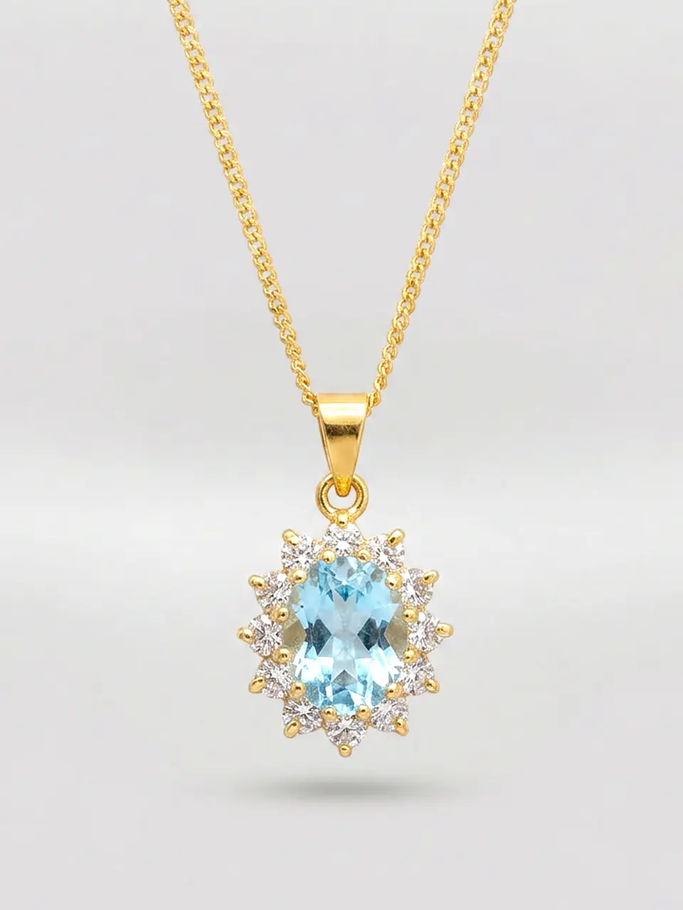 Cadena Reina Mar Aguamarina y Circones Oro 18k 1