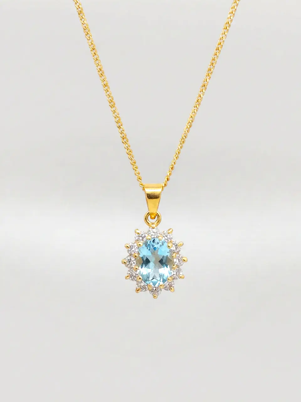 Cadena Reina Mar Aguamarina y Circones Oro 18k 3