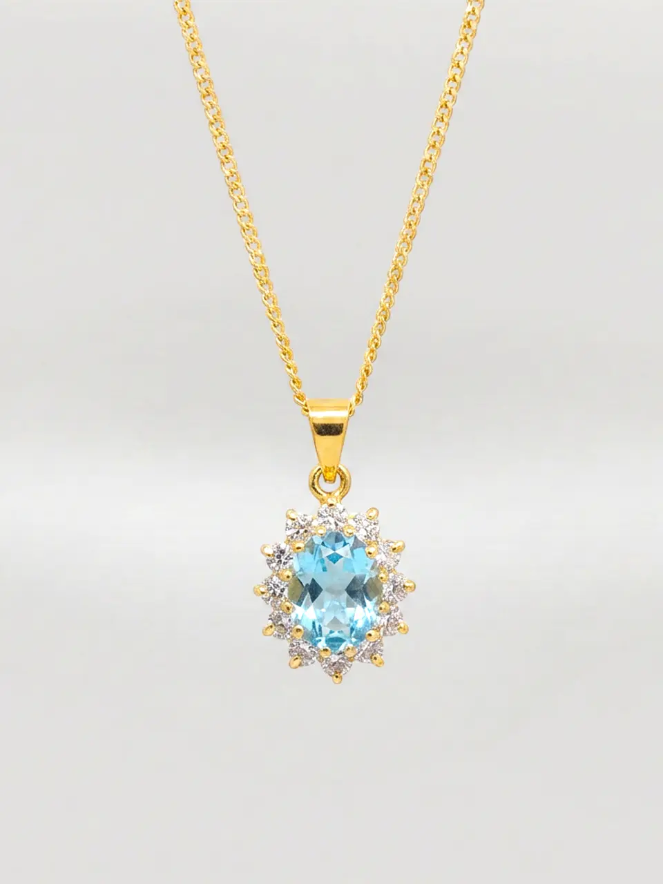 Cadena Reina Mar Aguamarina y Circones Oro 18k 4
