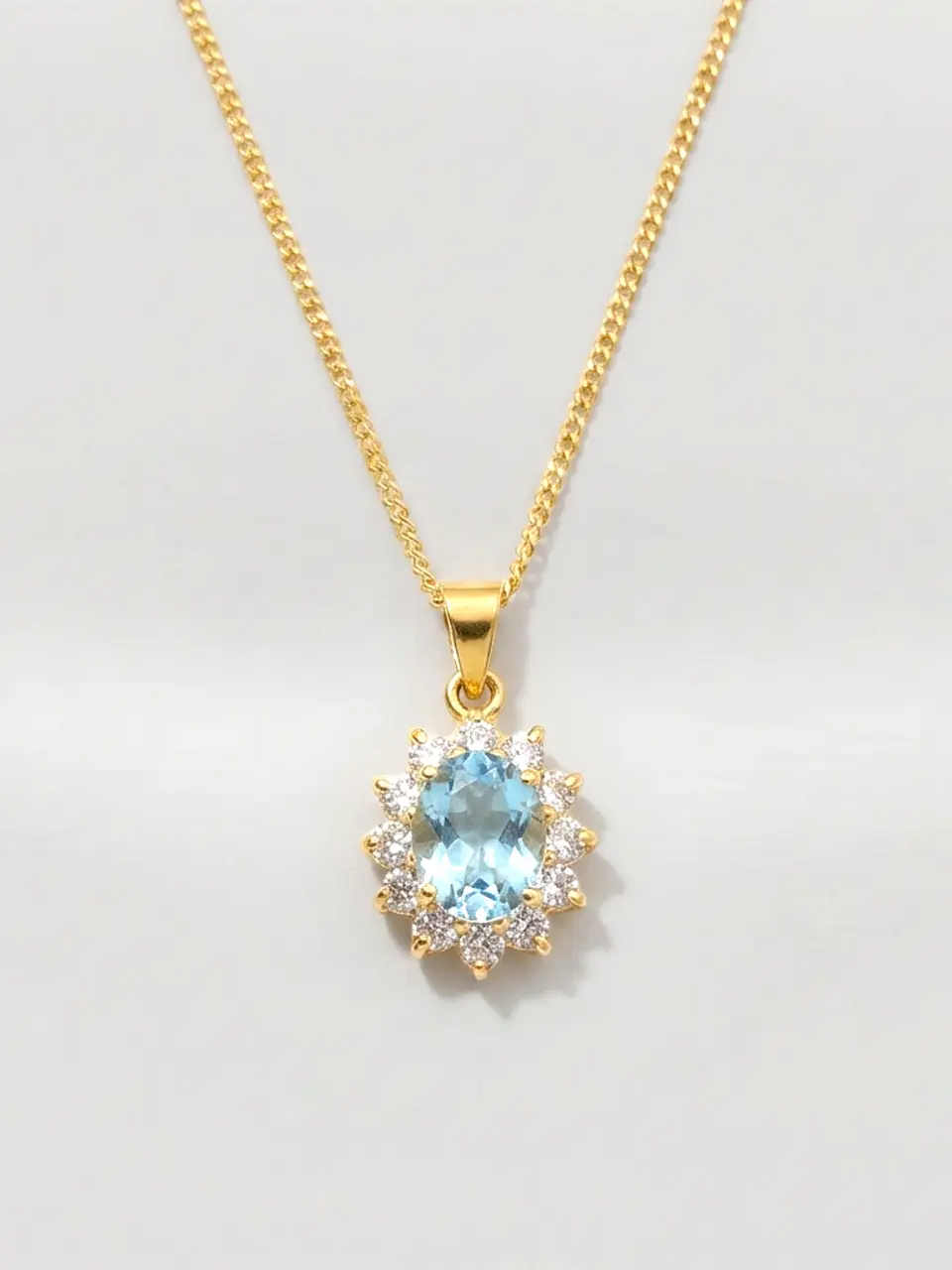 Cadena Reina Mar Aguamarina y Circones Oro 18k 5