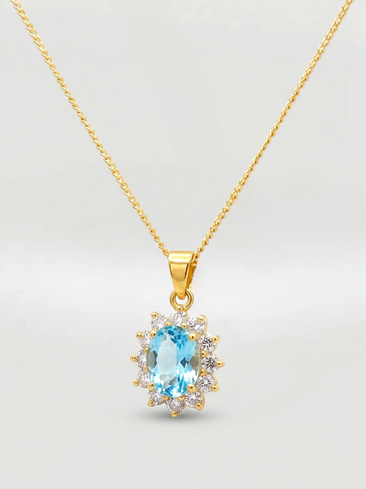 Cadena Reina Mar Aguamarina y Circones Oro 18k 6