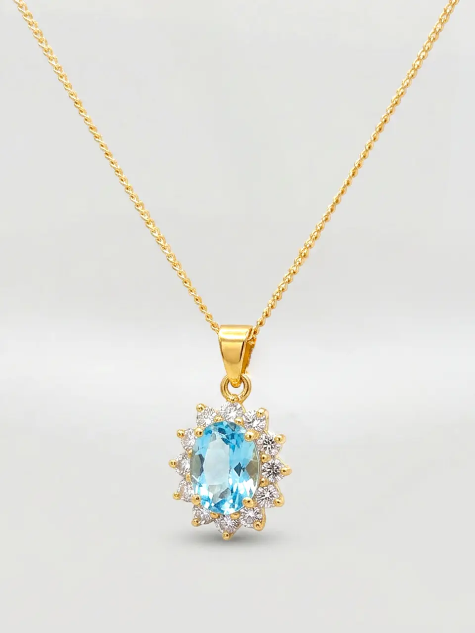 Cadena Reina Mar Aguamarina y Circones Oro 18k 6